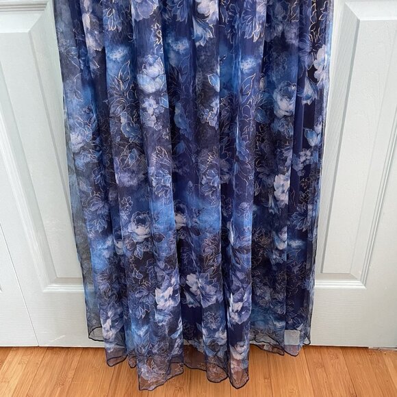 Mgiacy Floral Dark Blue Flutter Sleeve Maxi Dress Medium Lined Fairy Grunge - Picture 3 of 13